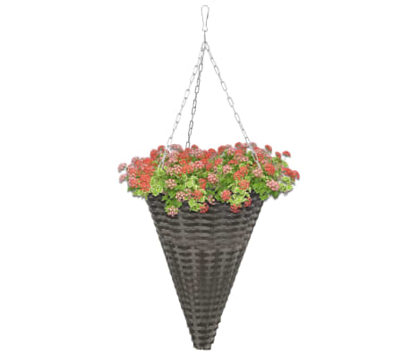 vidaXL Viseče košare za rože 2 kosa poli ratan sive