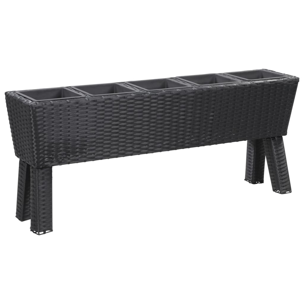 

vidaXL Garden Raised Bed with Legs and 5 Pots 46.4"x9.8"x19.7" Poly Rattan Black