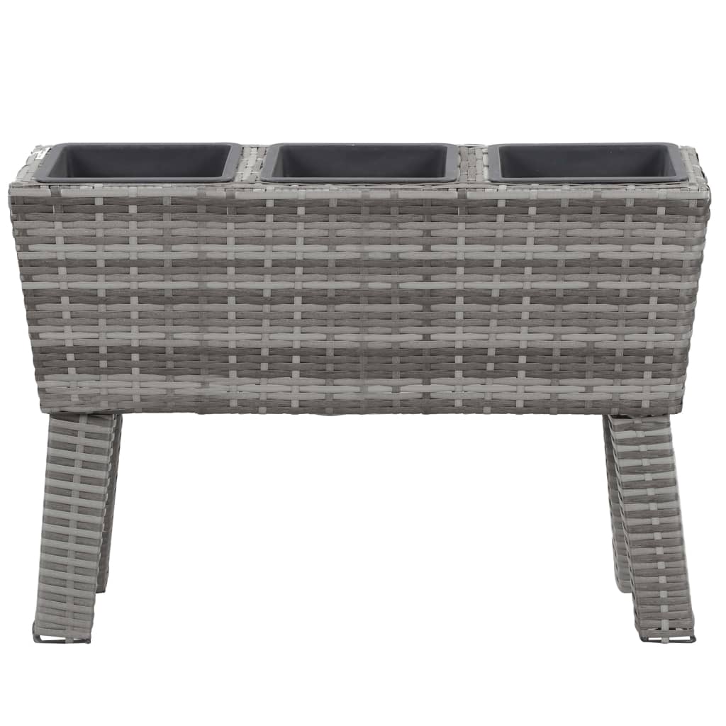 vidaXL Podwyższona donica z 3 wkładami, 72x25x50 cm, rattan PE, szary