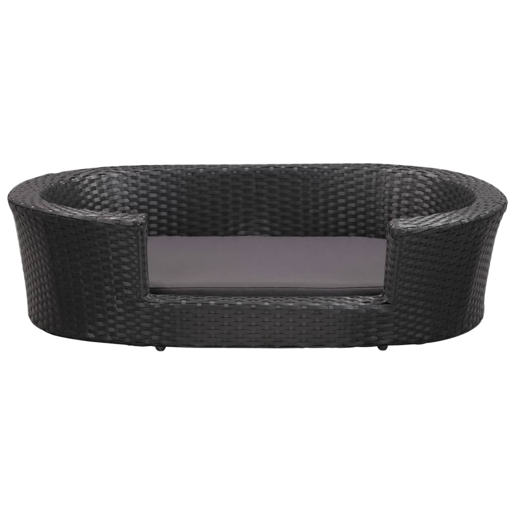 

vidaXL Hondenmand met kussen 90x60 cm poly rattan zwart