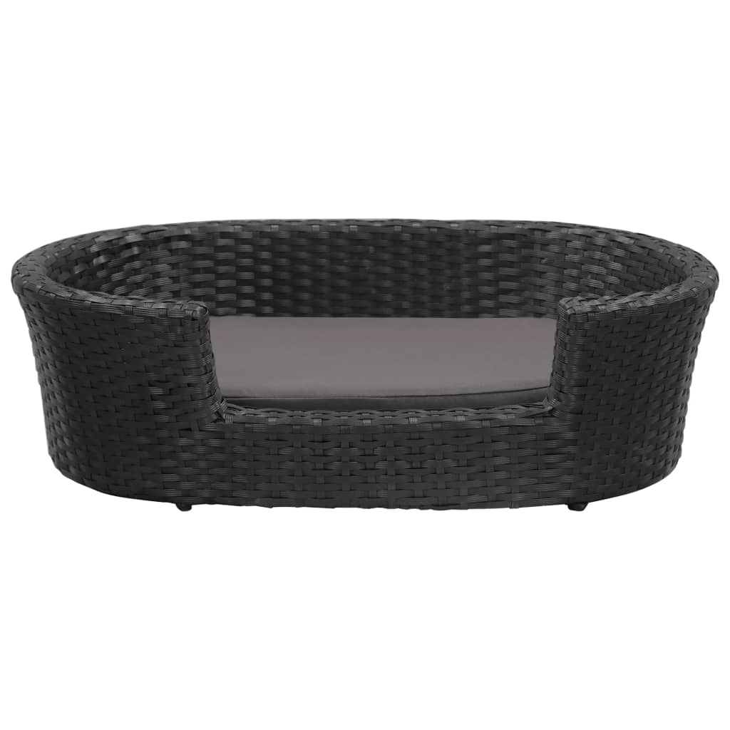 

vidaXL Hondenmand met kussen 70x50 cm poly rattan zwart