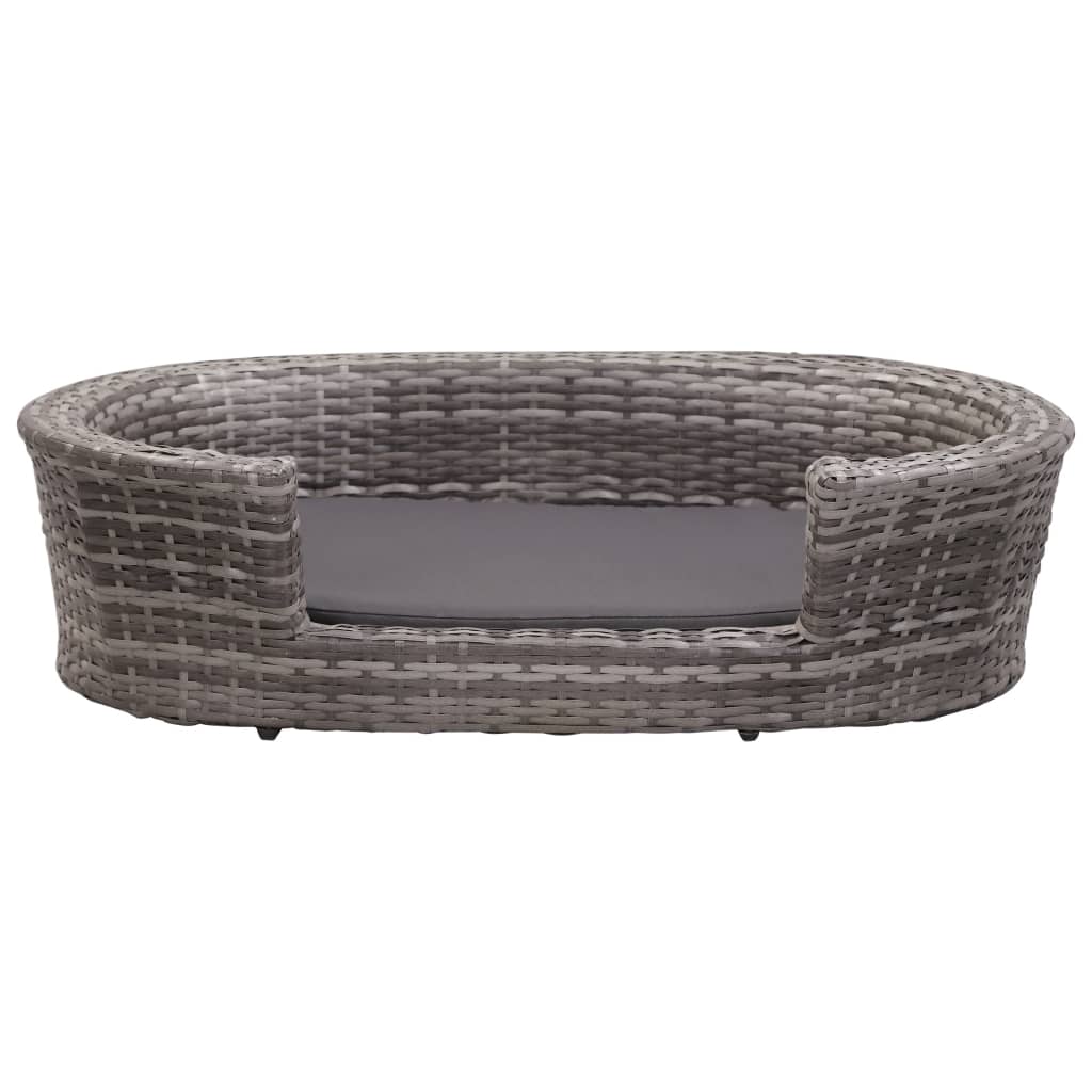 

vidaXL Hondenmand met kussen 90x60 cm poly rattan grijs