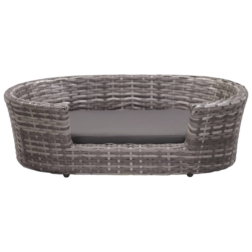 

vidaXL Hondenmand met kussen 70x50 cm poly rattan grijs