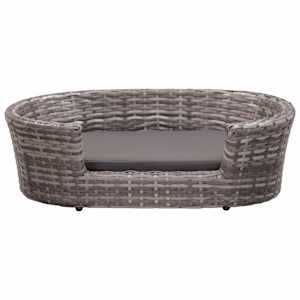 vidaXL Hondenmand met kussen 70x50 cm poly rattan grijs