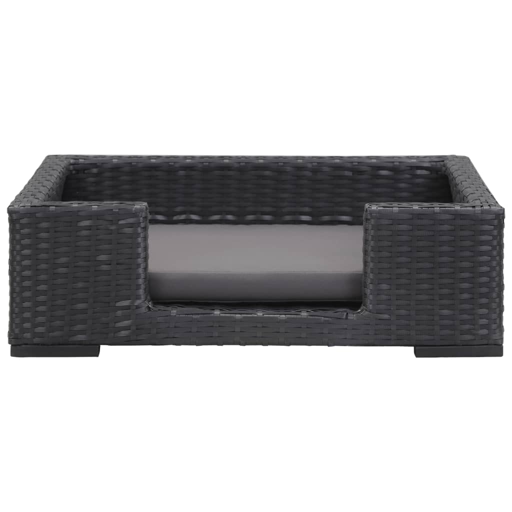 vidaXL Cama para perros con cojín ratán sintético negro 90x60 cm