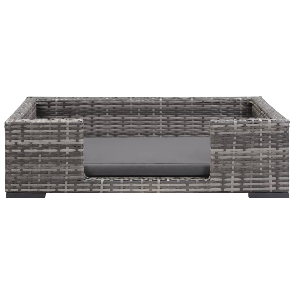 

vidaXL Hondenmand met kussen 90x60 cm poly rattan grijs