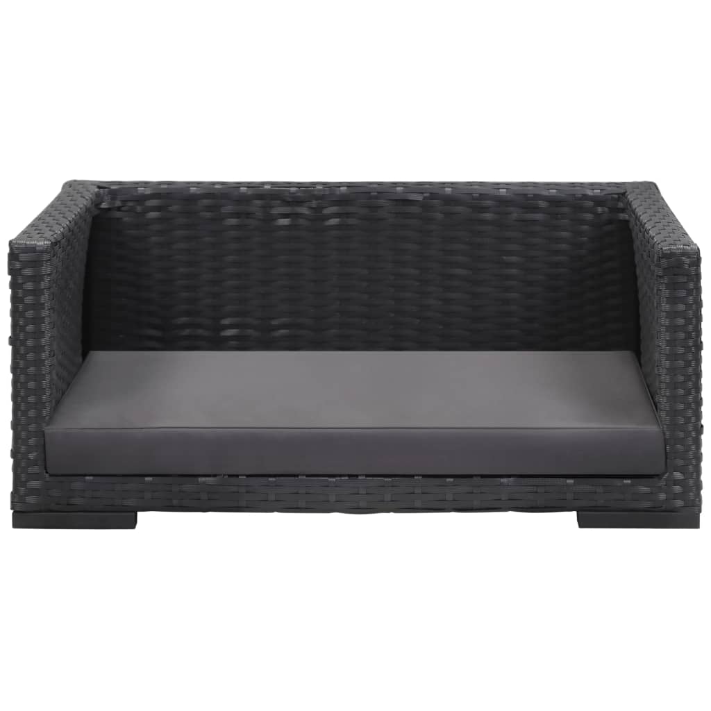 

vidaXL Hondenmand met kussen 90x60 cm poly rattan zwart
