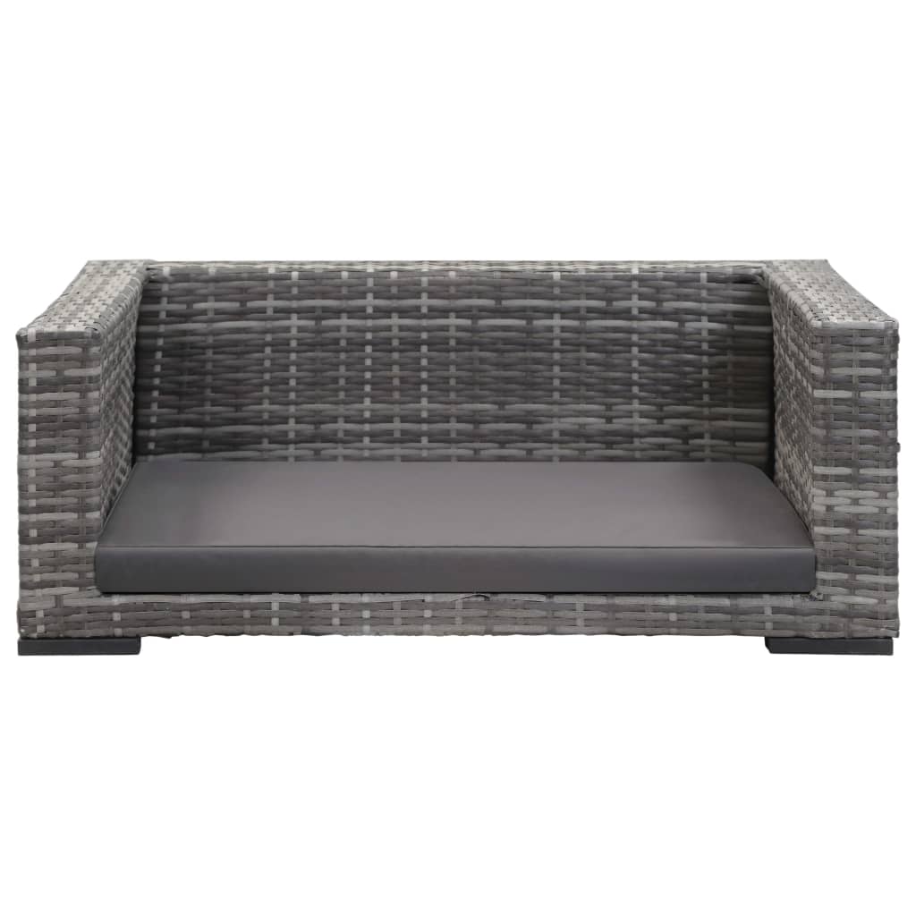 

vidaXL Hondenmand met kussen 90x60 cm poly rattan grijs