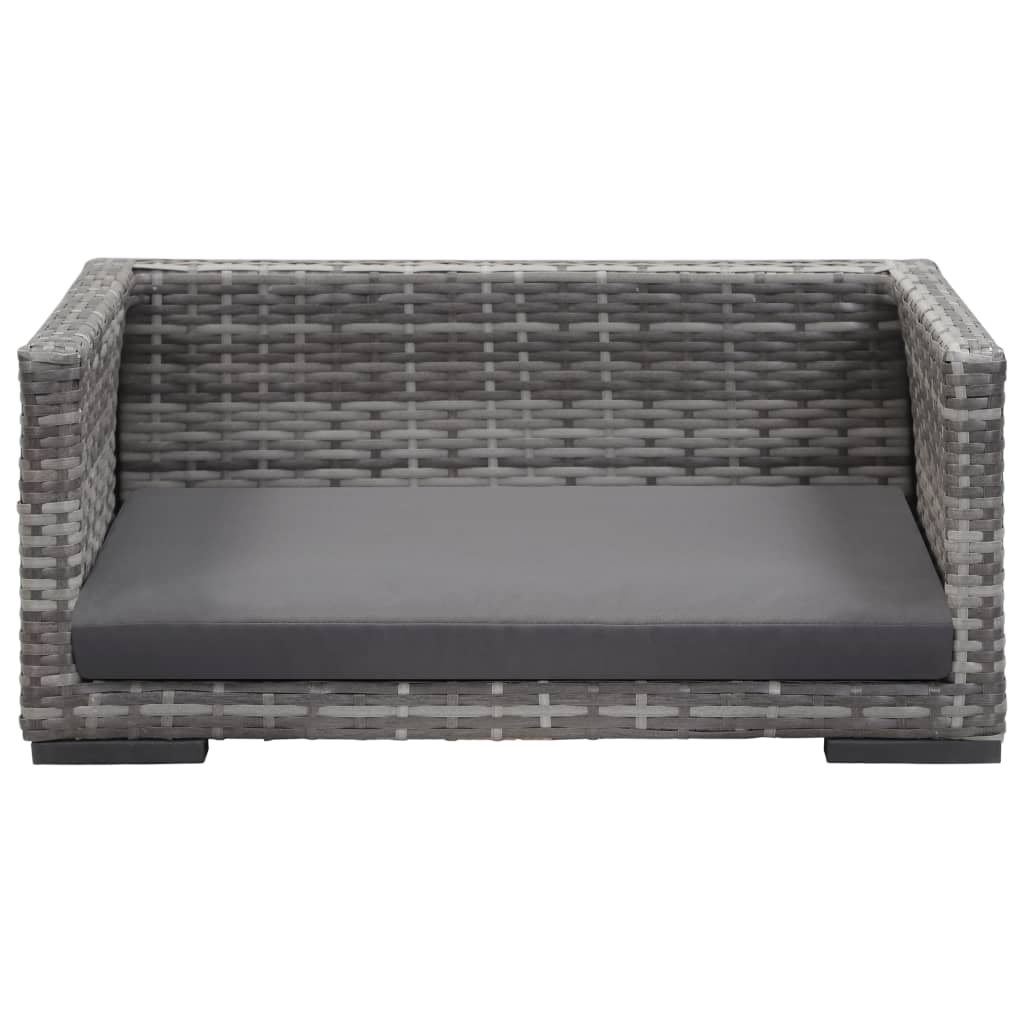 

vidaXL Hondenmand met kussen 70x50 cm poly rattan grijs