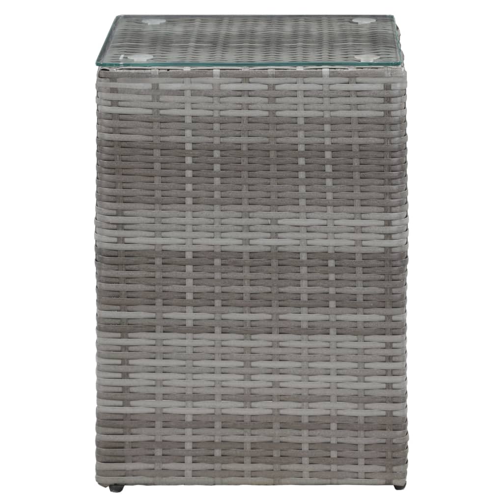 

vidaXL Bijzettafel met glazen blad 35x35x52 cm poly rattan grijs