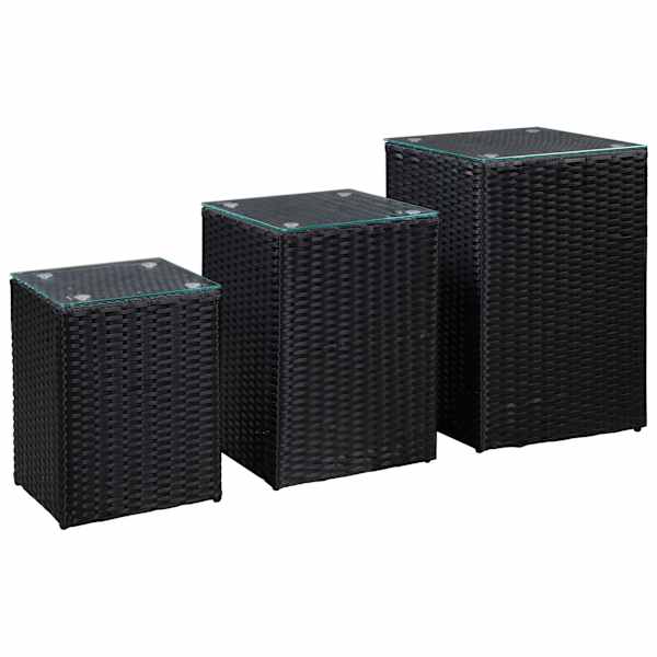 vidaXL lisalauad 3 tk, klaasplaadiga, must pol&uuml;rotang