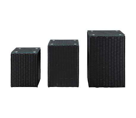 Tavolo Da Giardino VidaXL Con Piano In Vetro Nero 55x55x37 Cm - Struttura In Polyrattan E Acciaio, Per Esterni