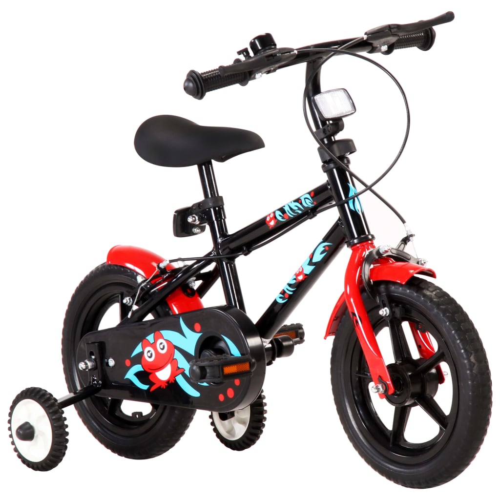 vidaXL Детски велосипед, 12 цола, черно и червено