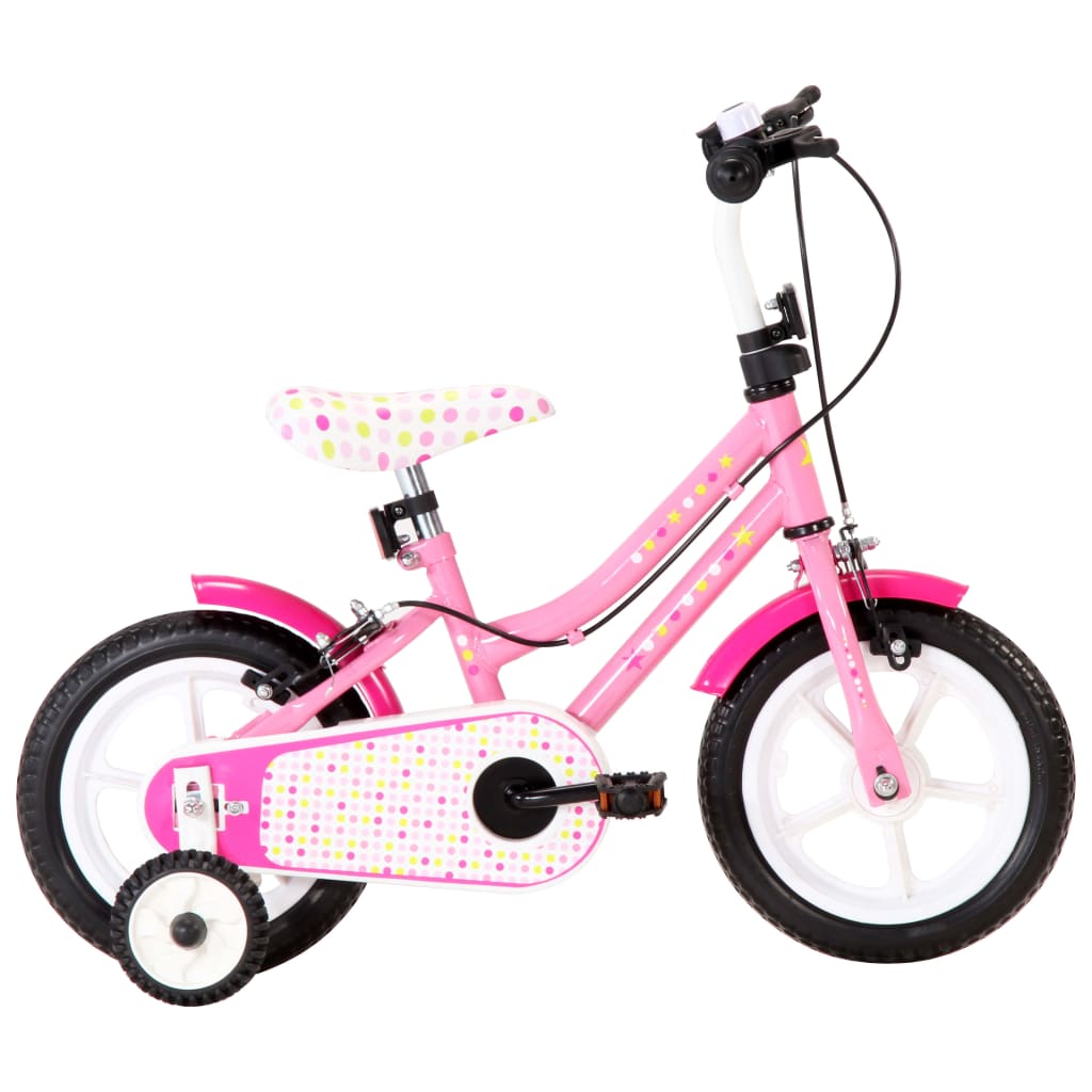 vidaXL Bicicletă pentru copii, alb și roz, 12 inci vidaXL imagine 2022 1-1.ro