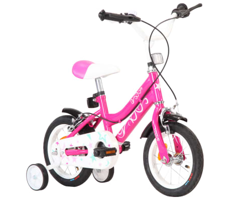 vidaXL Vaikiškas dviratis, juodos ir rožinės spalvos, 12 colių ratai