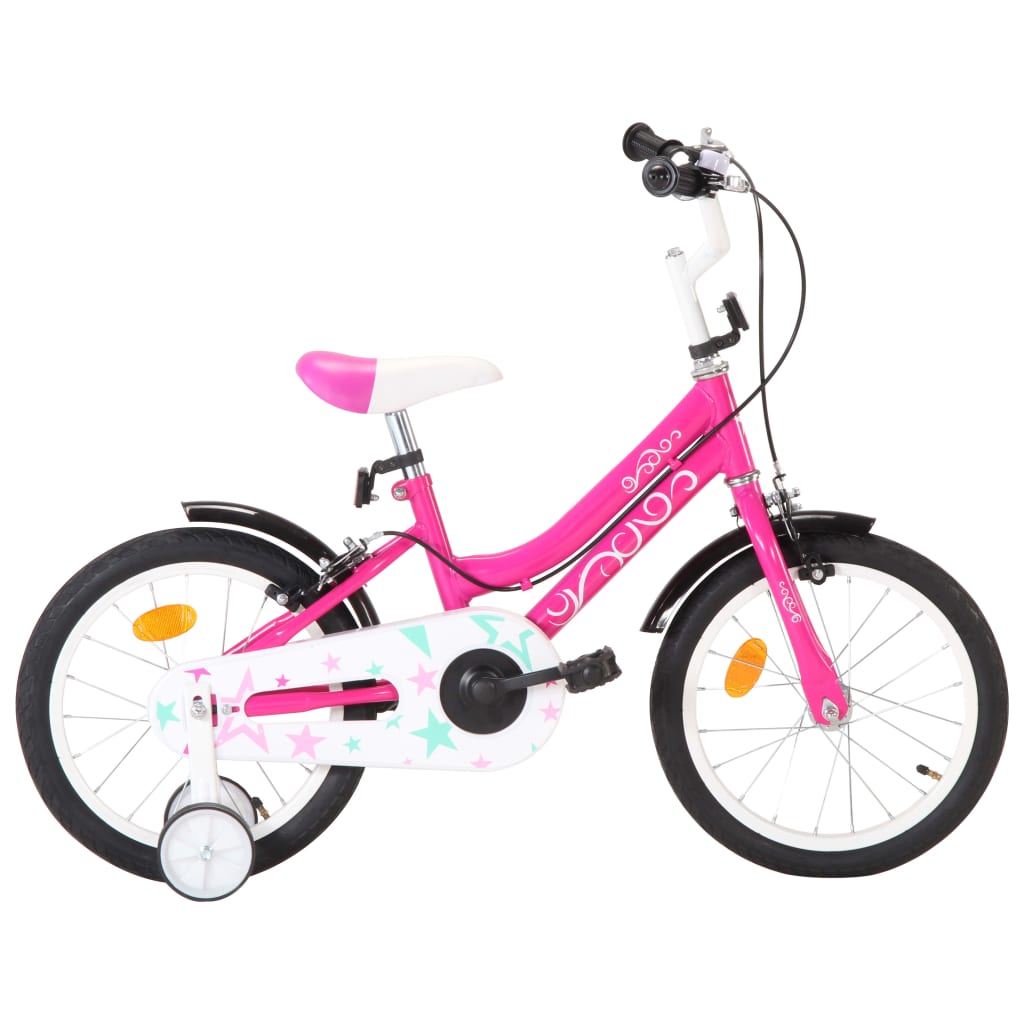 vidaXL Bicicletă pentru copii, negru și roz, 16 inci vidaXL