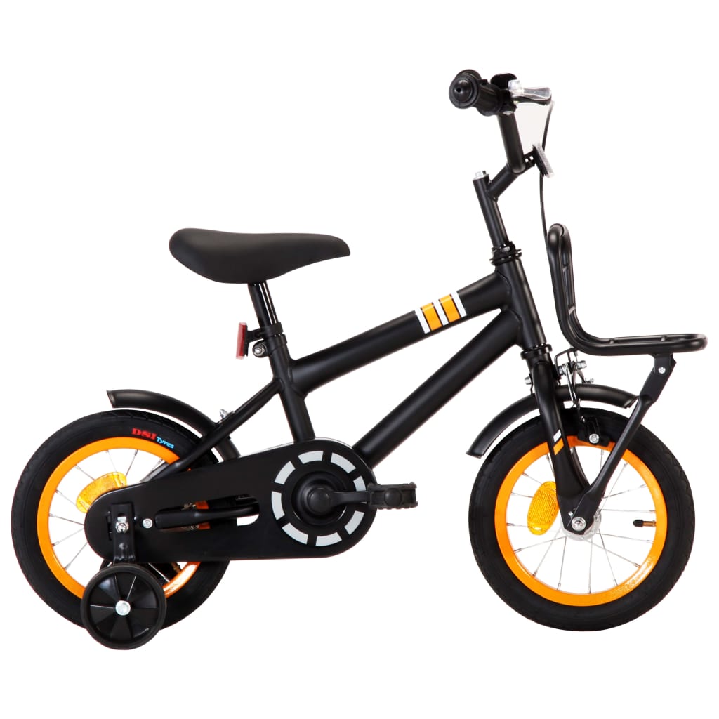 vidaXL Bicicletă copii cu suport frontal, negru și portocaliu, 12 inci vidaxl.ro