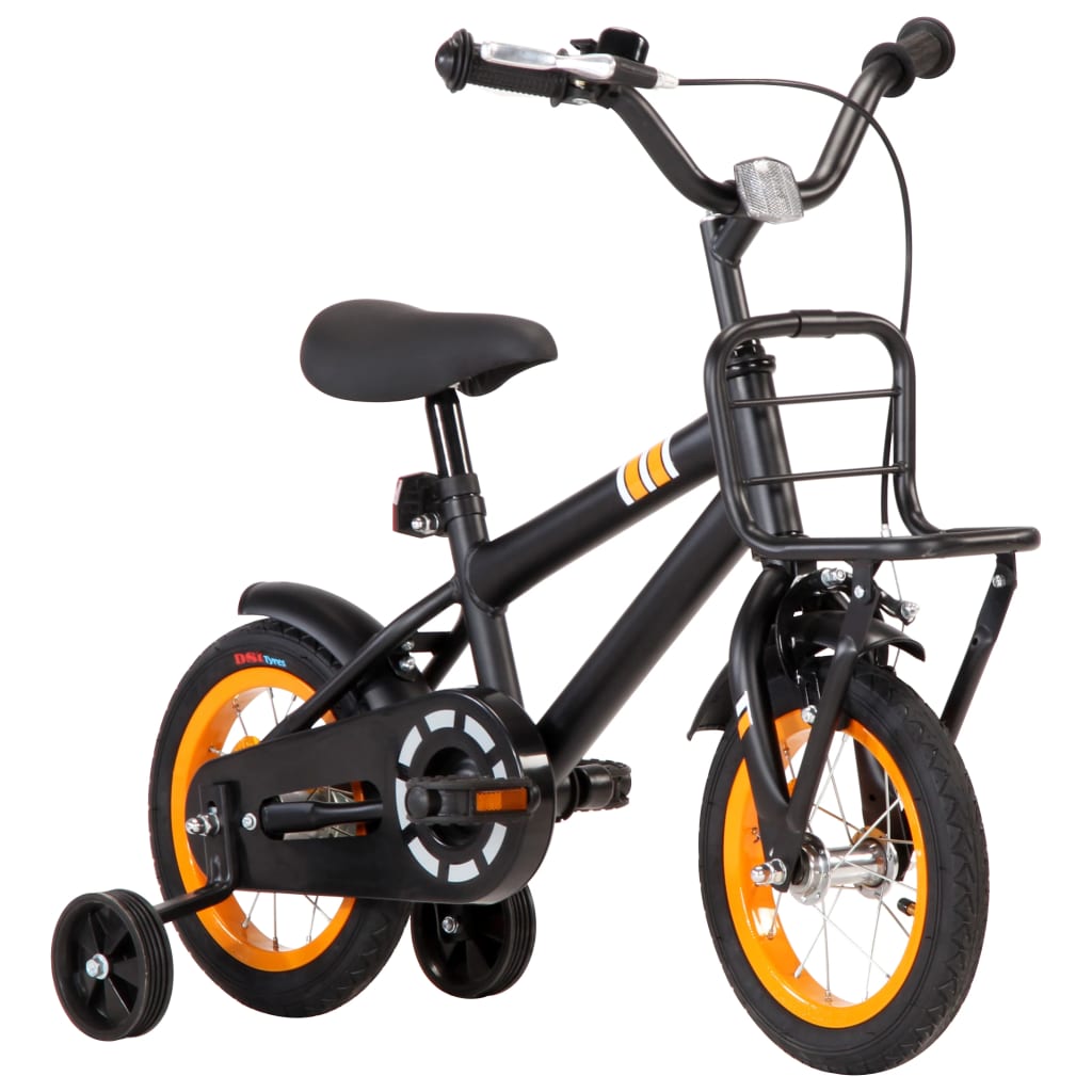 vidaXL Bicicleta criança c\ plataforma frontal roda 12" preto/laranja