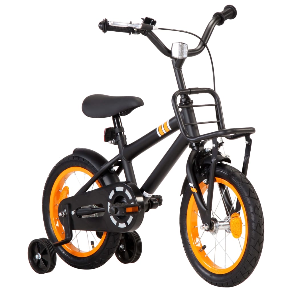 vidaXL fekete és narancssárga gyerekkerékpár elülső hordozóval 14"