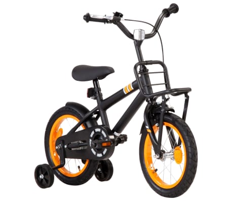 vidaXL børnecykel med frontlad 14 tommer sort og orange