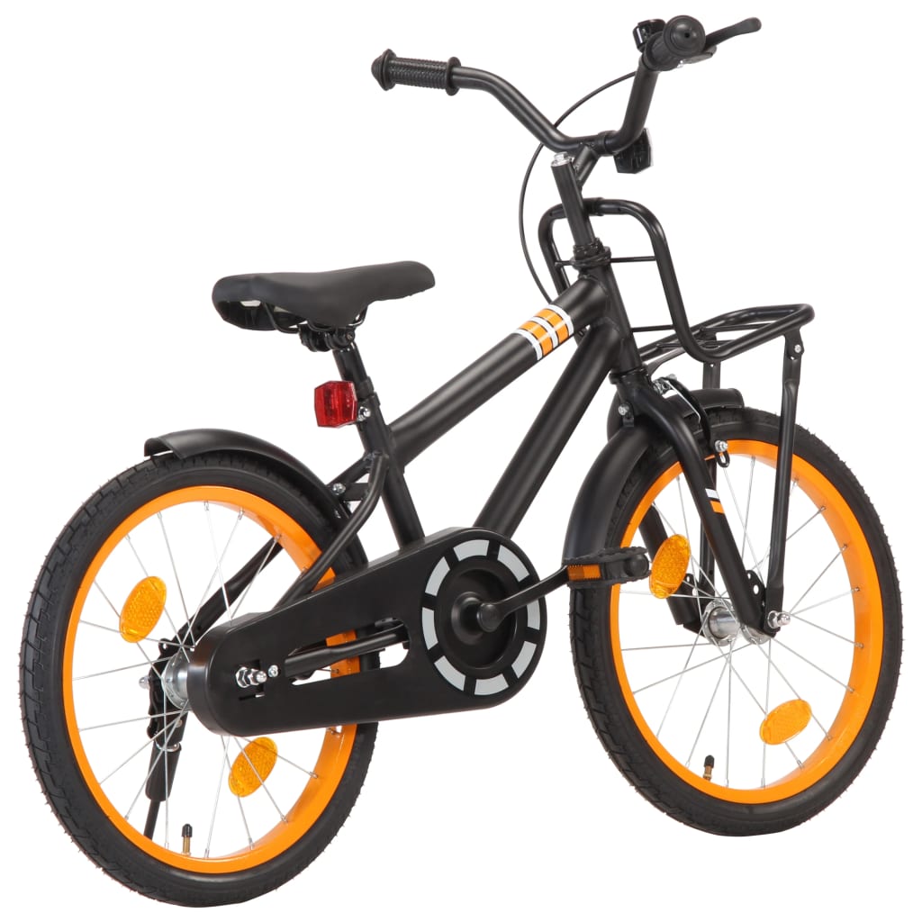 vidaXL Bicicletă copii cu suport frontal, negru și portocaliu, 18 inci vidaxl.ro
