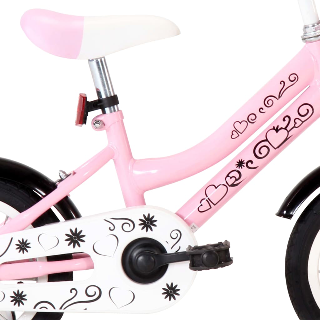 Fehér és rózsaszín gyerekkerékpár elülső hordozóval 12" 
