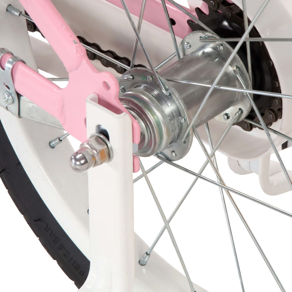 Fehér és rózsaszín gyerekkerékpár elülső hordozóval 12" 