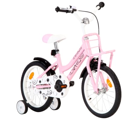 vidaXL Bicicleta niños con portaequipajes delantero 16" blanco y rosa
