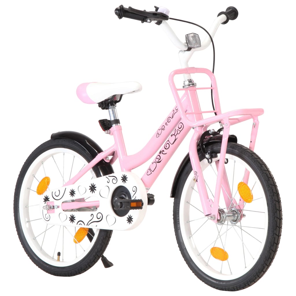 vidaXL Bicicletă de copii cu suport frontal, roz și negru, 18 inci vidaXL