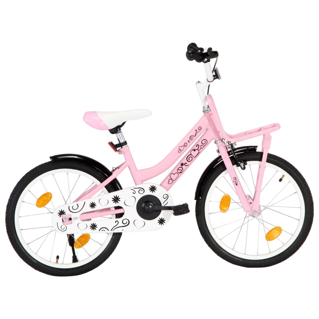 vidaXL Detský bicykel s predným nosičom, 18-palcový, ružovo čierny