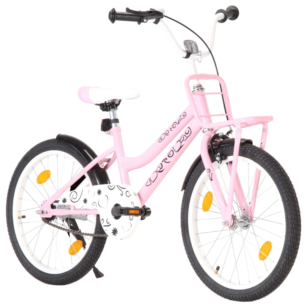 vidaXL Bicicletă de copii cu suport frontal, roz și negru, 20 inci vidaXL