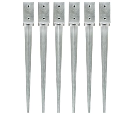 vidaXL Estacas de enterrar 6 pcs 7x7x75 cm aço galvanizado prateado
