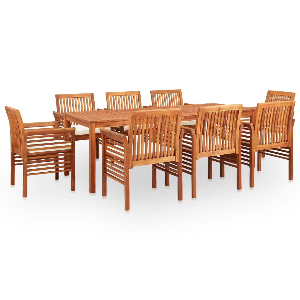 Mobilier à dîner d'extérieur 9 pcs et coussins Acacia solide