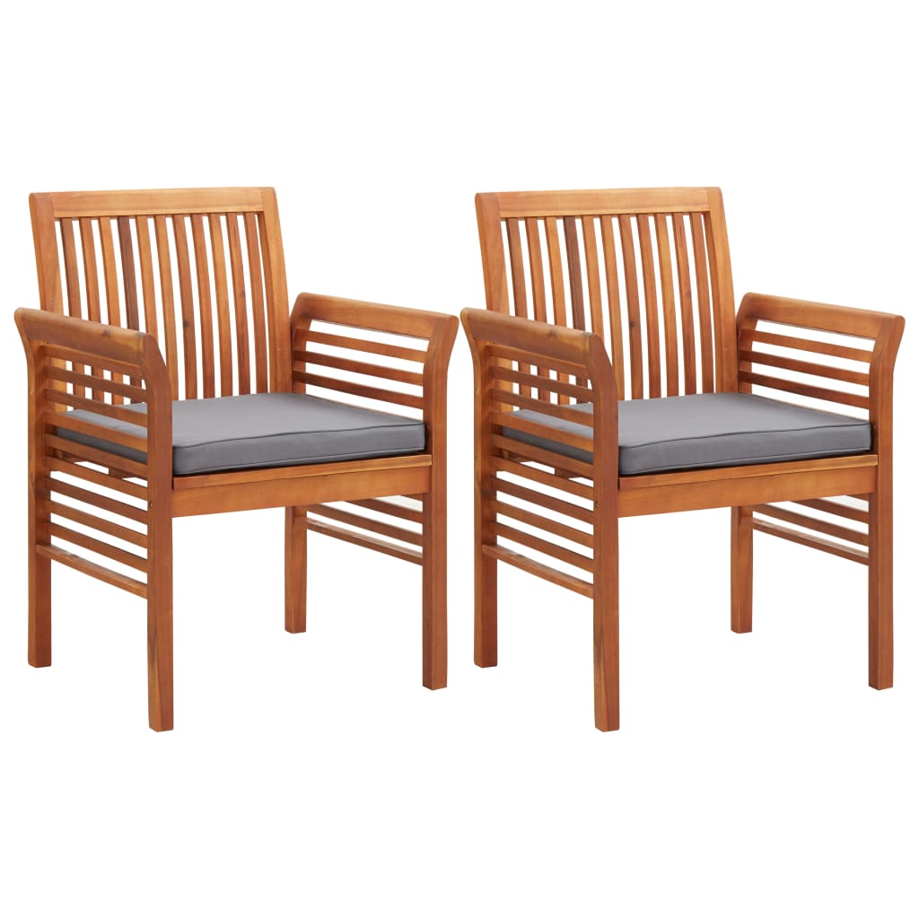 Drewniane meble jadalniane - Stół + 2 krzesła, brązowa rama, ciemnoszara poduszka