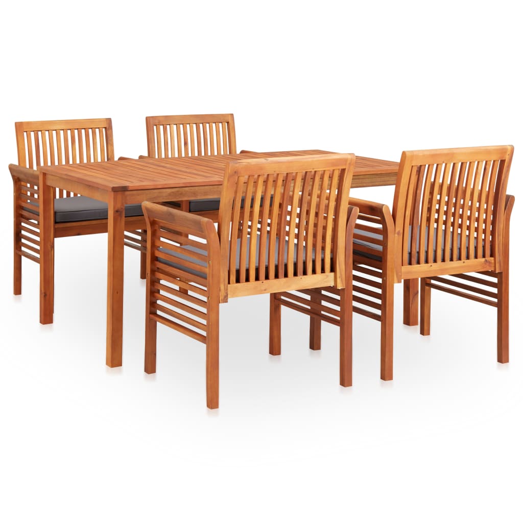 Mobilier à dîner d'extérieur 5 pcs et coussins Acacia solide