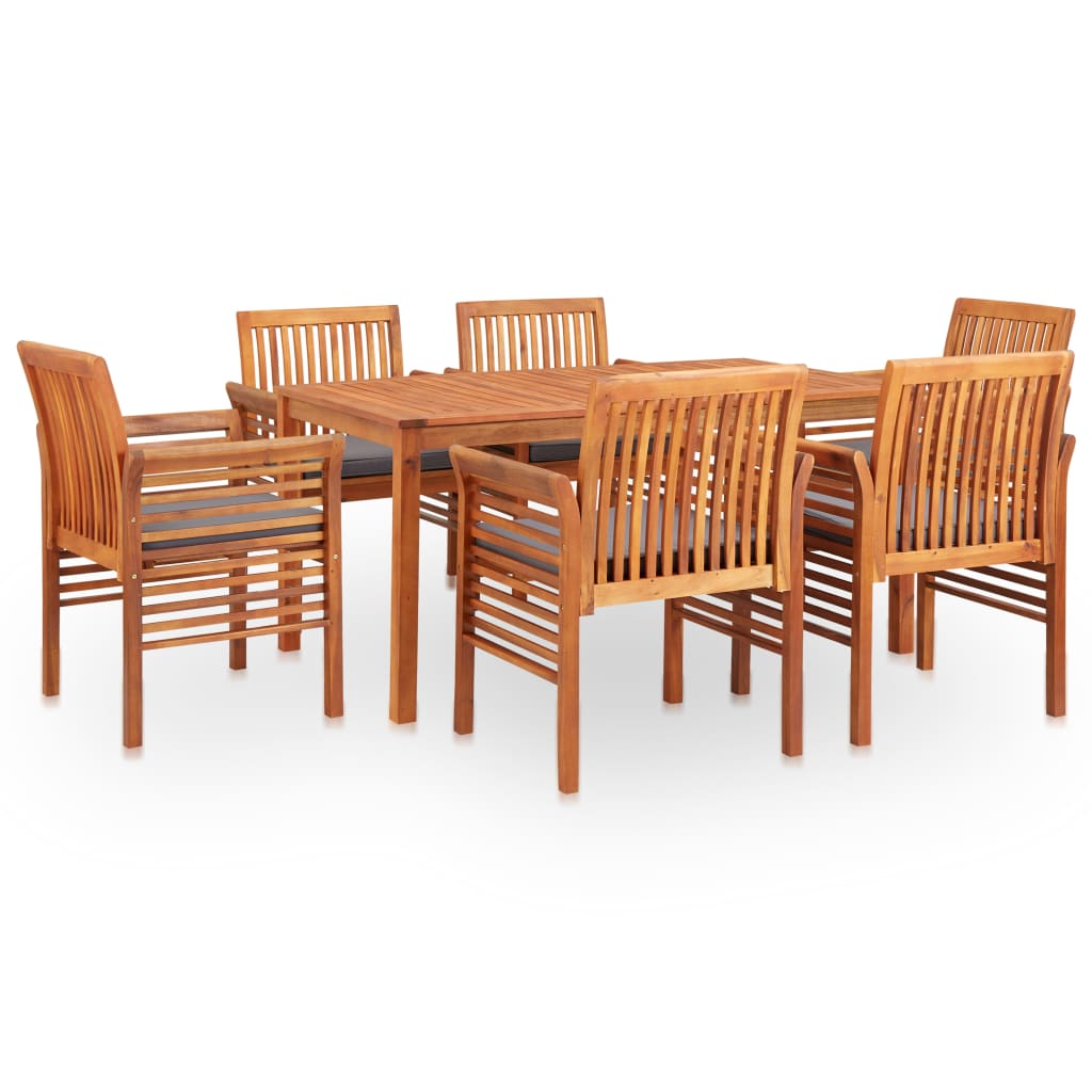 Mobilier à dîner d'extérieur 7 pcs et coussins Acacia solide