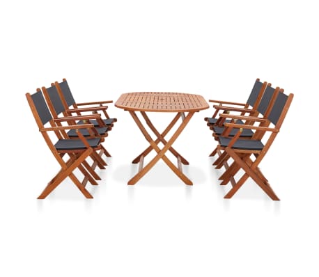 vidaXL 7-osainen Ulkoruokaryhmä täysi eukalyptuspuu ja textilene