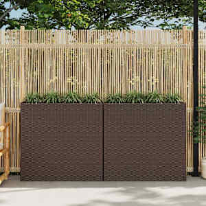 Visoko cvetlično korito s 4 lonci 2 kosa poli ratan rjavo