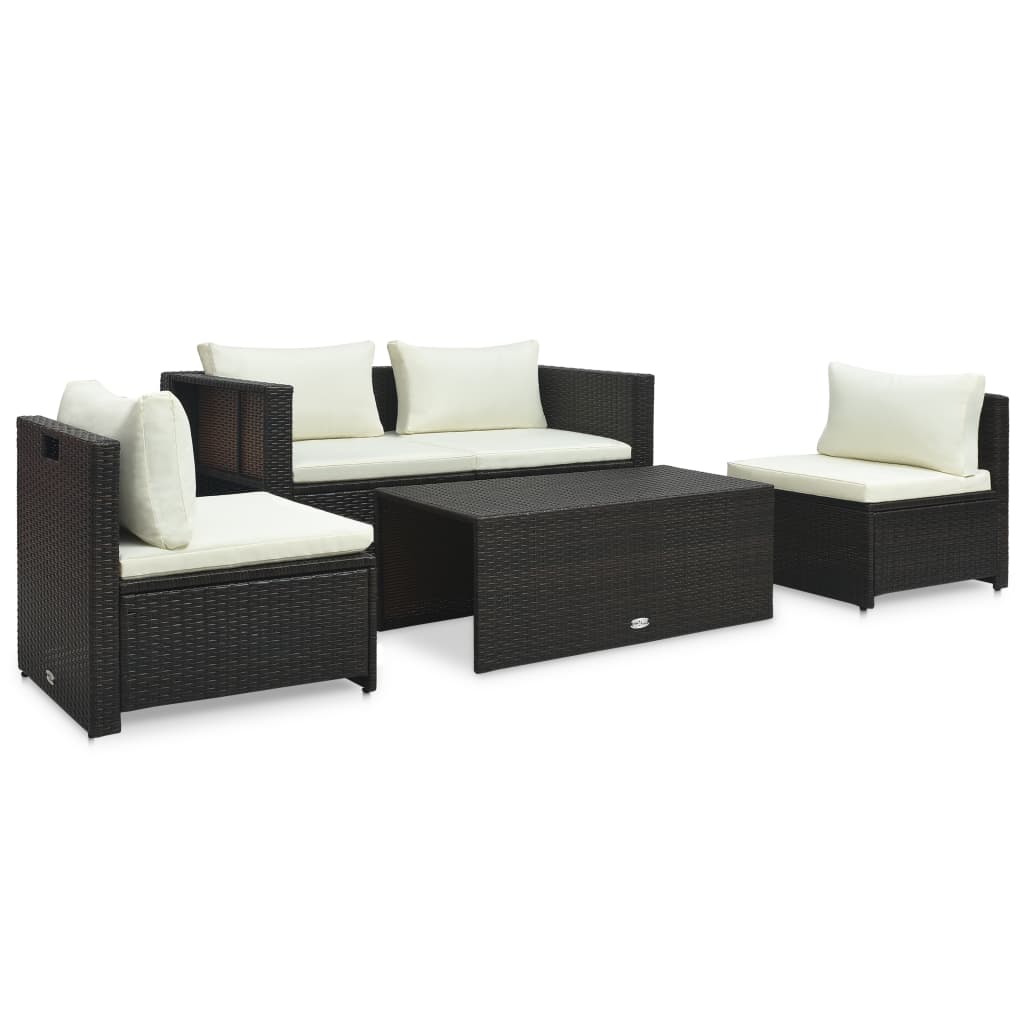 vidaXL 6-delige Loungeset met kussens poly rattan bruin