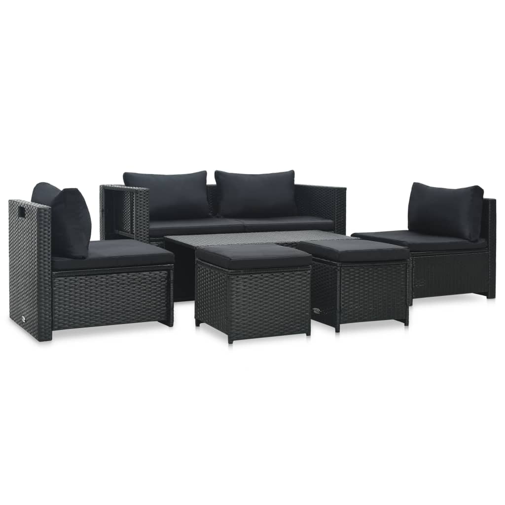 vidaXL Set mobilier de grădină cu perne, 6 piese, negru, poliratan