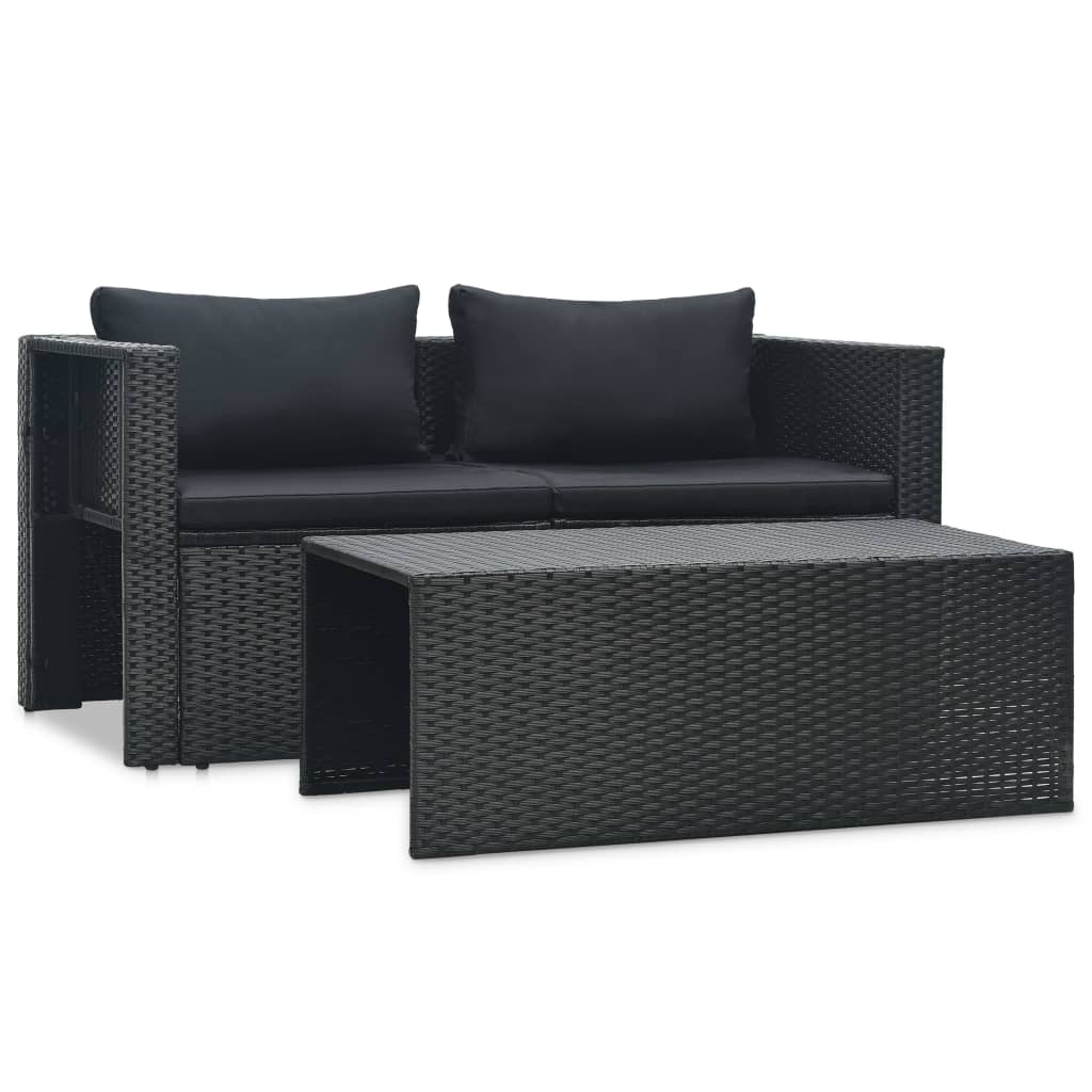 vidaXL 6-delige Loungeset met kussens poly rattan zwart afbeelding