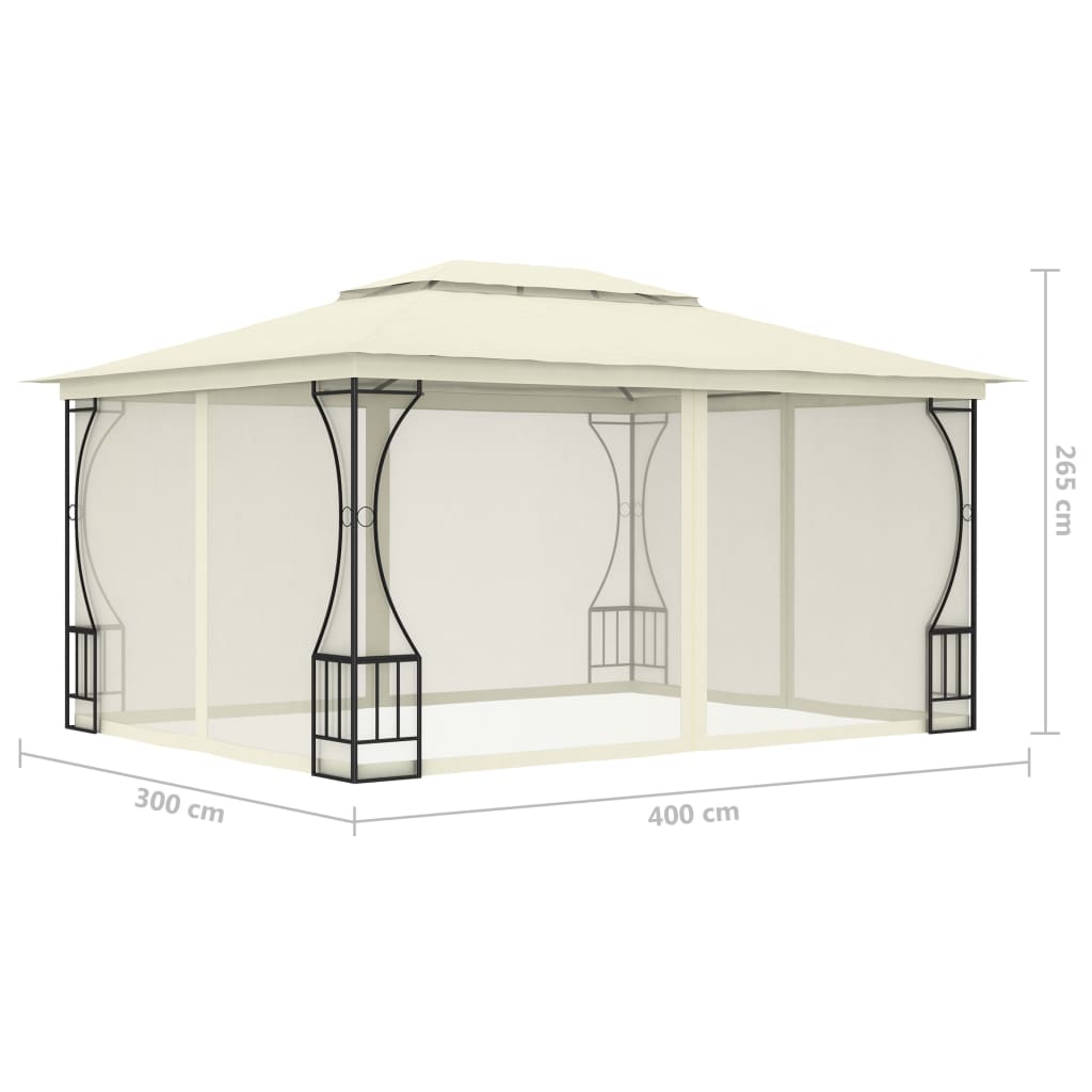 Градинска шатра с мрежи, 300x400x265 см, кремава