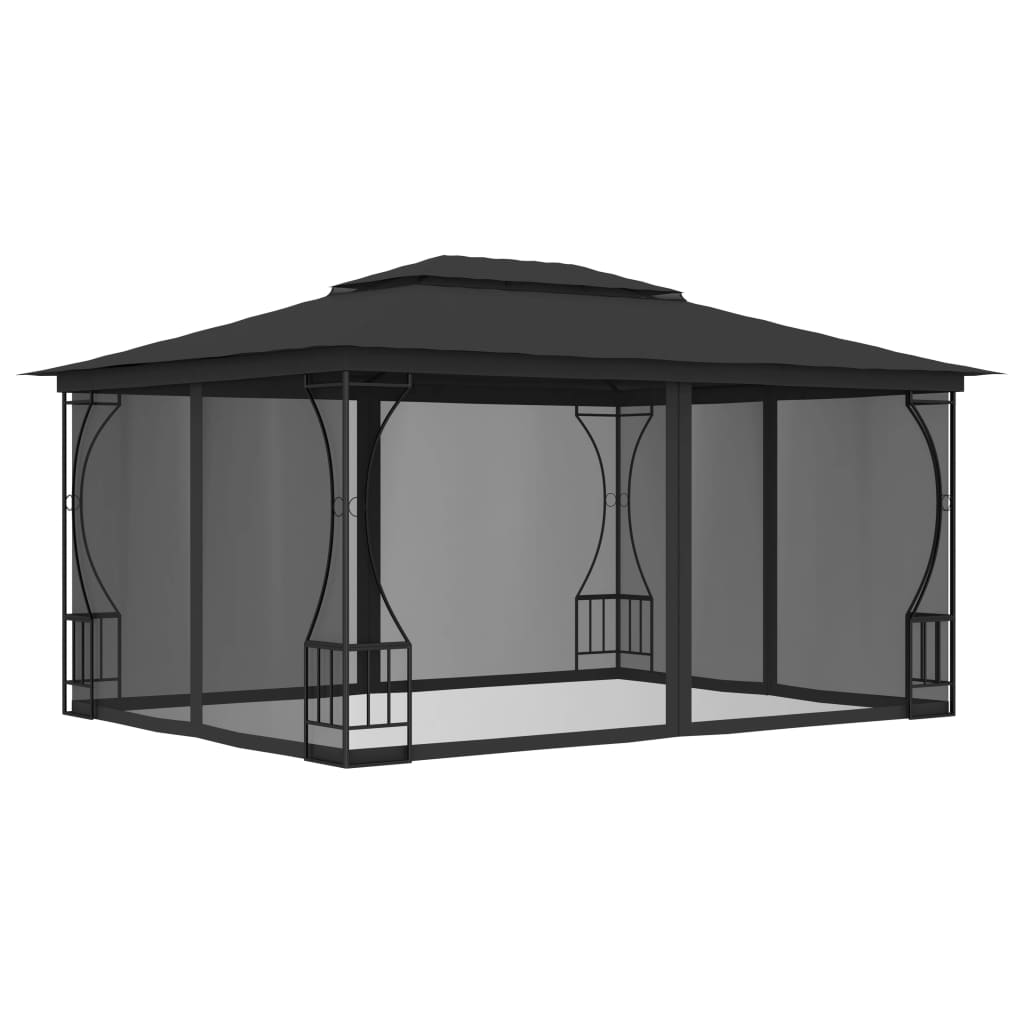 vidaXL pavillon med net 300x400x265 cm antracitgrå