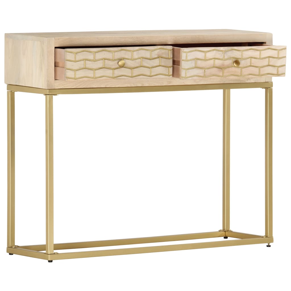 Konzolový stolek zlatý 90 x 30 x 75 cm masivní mangovník