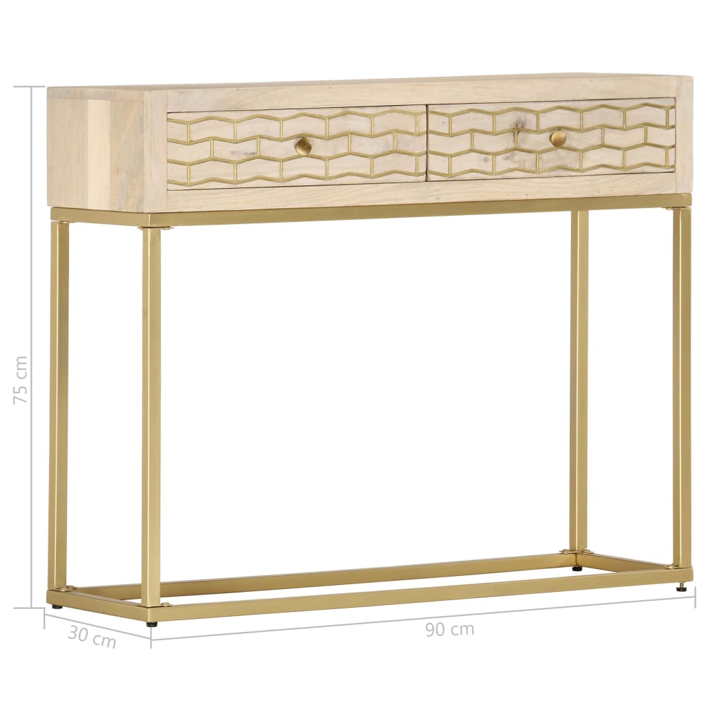 Konzolový stolek zlatý 90 x 30 x 75 cm masivní mangovník