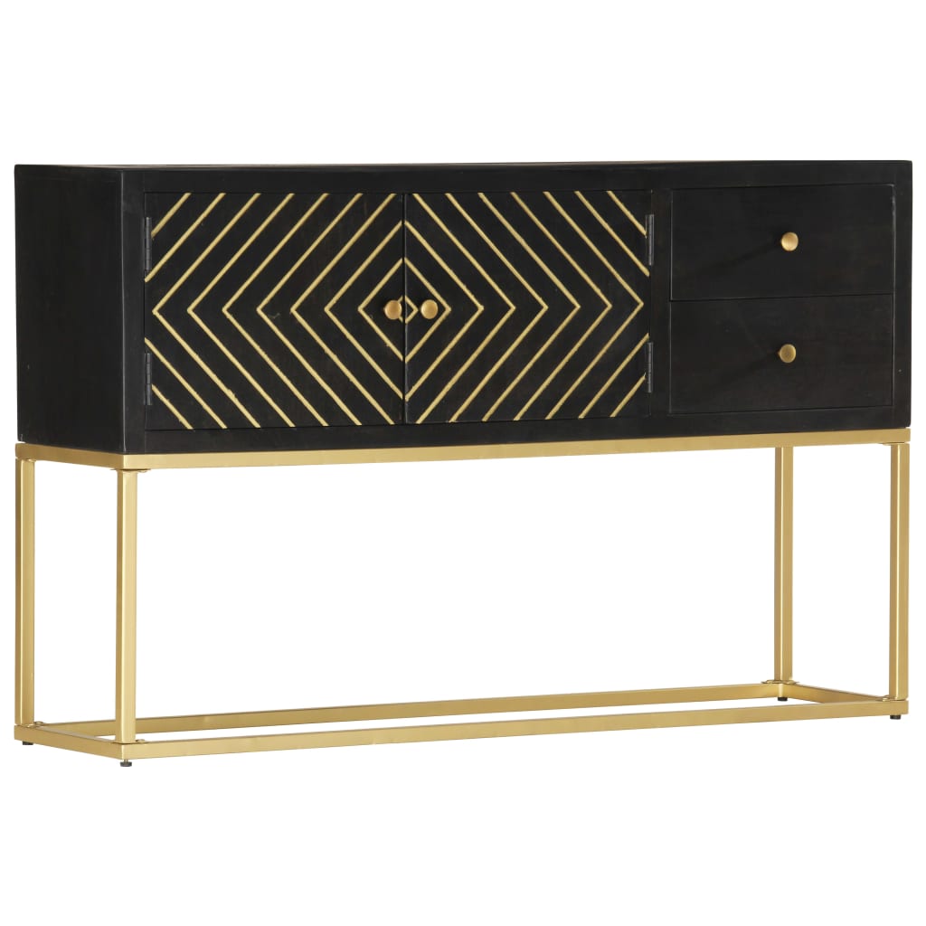 Sideboard Black and Gold 120x30x75 cm Solid Mango Wood