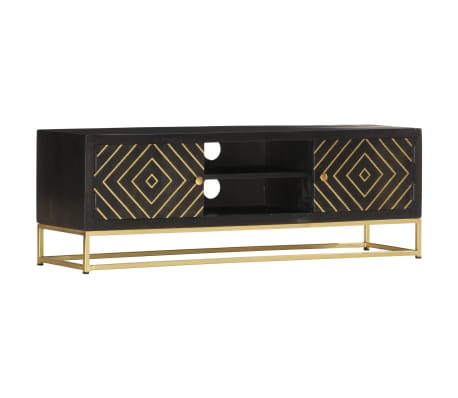 Our retro-style wooden TV cabinet features a black and golden finish and will add a touch of luxury to your living space. The TV stand can also be used as a side cabinet, HiFi cabinet, lowboard, etc.