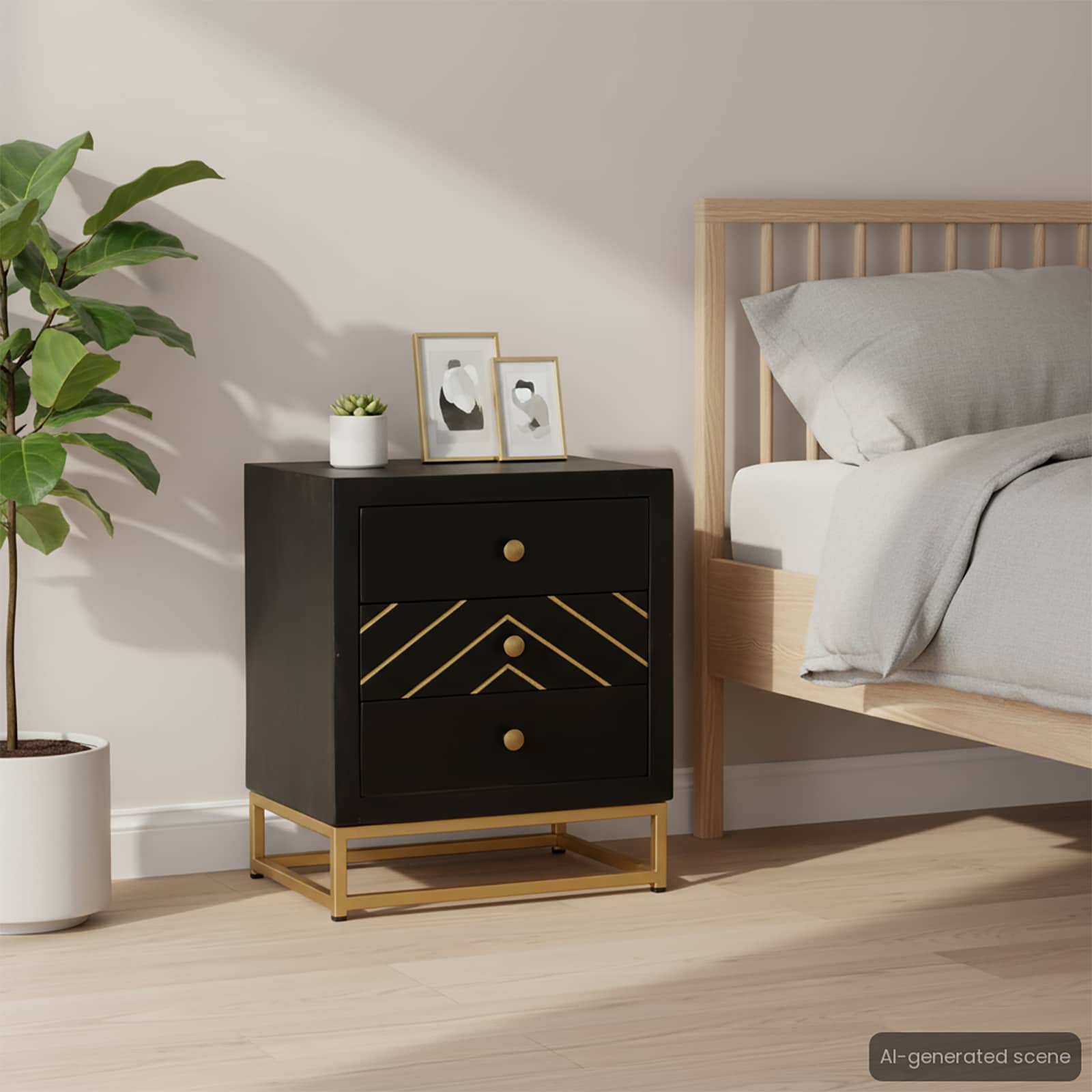 vidaXL Sängbord svart och guld 40x30x50 cm massivt mangoträ