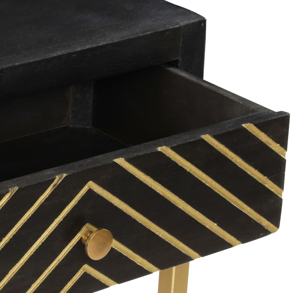 Konzolový stolek černozlatý 90 x 30 x 75 cm masivní mangovník