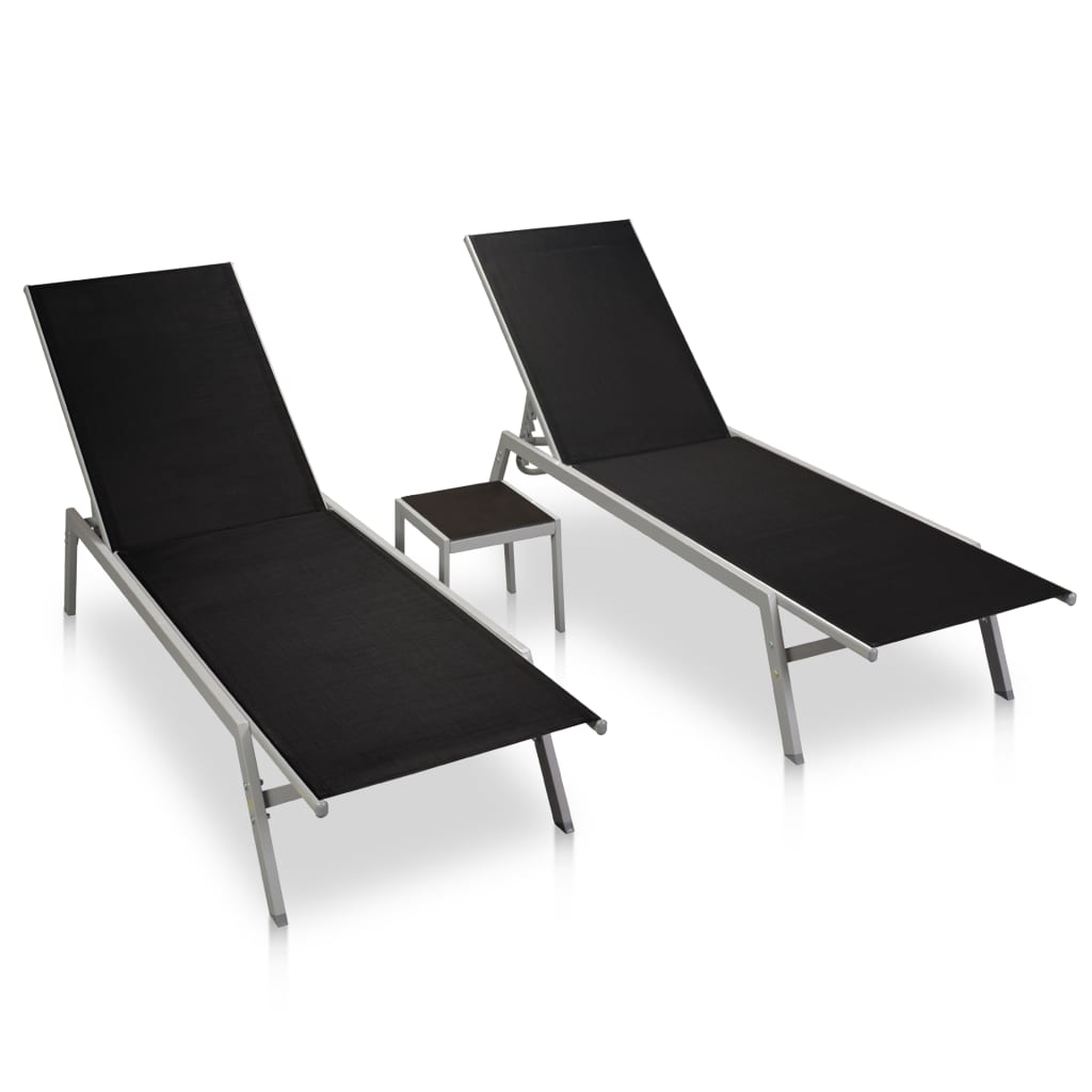 vidaXL Chaises longues 2 pcs avec table Acier et textilène Noir